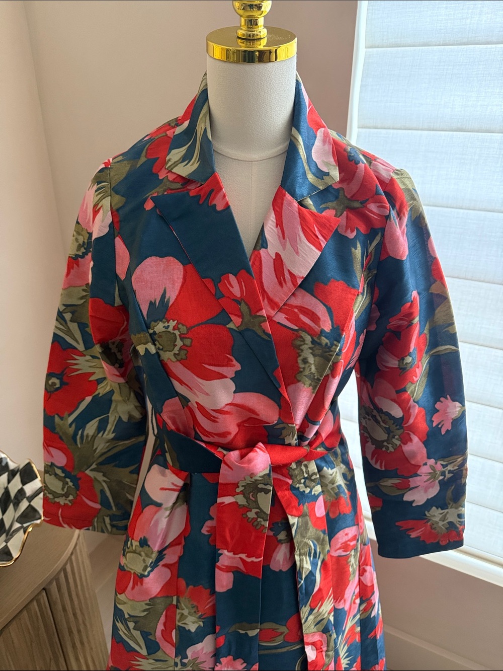 Frances Valentine New York Lucille Wrap Dress Paradise Poppy Size Small Navy Red - Picture 4 of 16